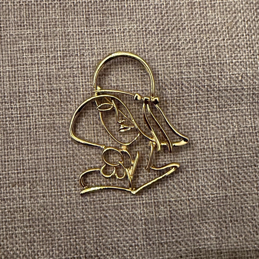 Gold Tone Abstract Lady Face Wire Art Brooch | Vintage Style